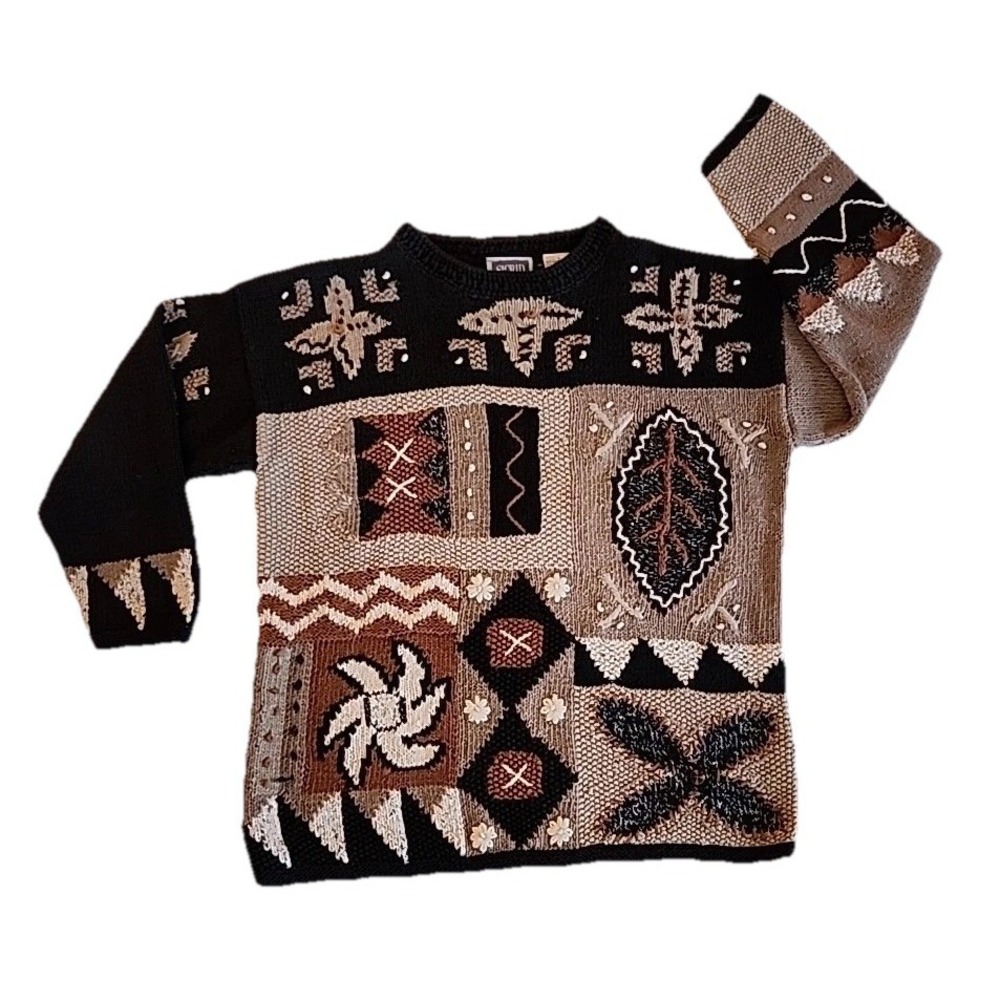 VTG Sigrid Olsen Women Maximalist Boho Sweater Sz S Artsy Patchwork Embroidered